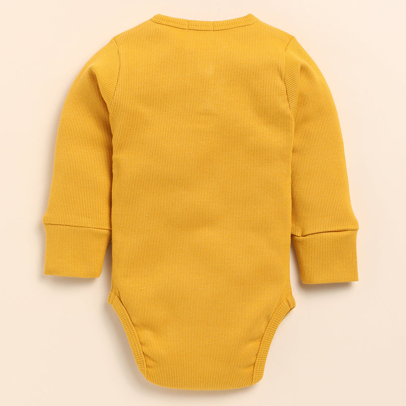 Organic Cotton Bodysuit for Baby | Full Sleeves | White & Mustard Yellow