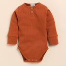 Organic Cotton Baby Bodysuit | Full Sleeves | Ginger Brown & White