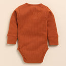 Organic Cotton Baby Bodysuit | Full Sleeves | Ginger Brown & White