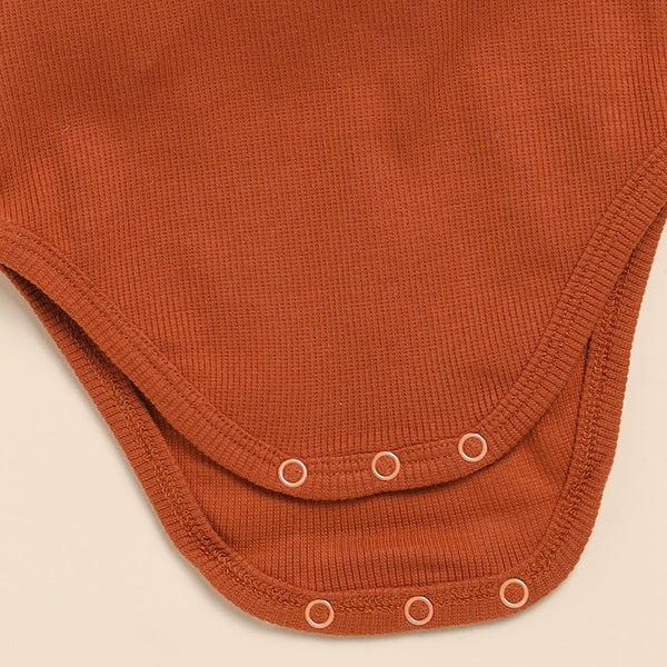 Organic Cotton Baby Bodysuit | Full Sleeves | Ginger Brown & White