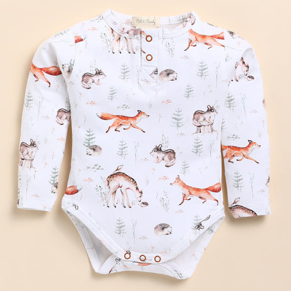 Organic Cotton Baby Bodysuit | Full Sleeves | Ginger Brown & White