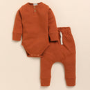 Organic Cotton Baby Clothes Set | Bodysuit with Pants | Mittens & Booties | Beanie | Ginger Brown