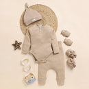 Organic Cotton Baby Clothes Set | Bodysuit with Pants | Cap Mitten Beanie Set | Latte Brown