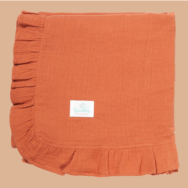 Cotton Baby Swaddle | Crinkled Texture | Rust Red