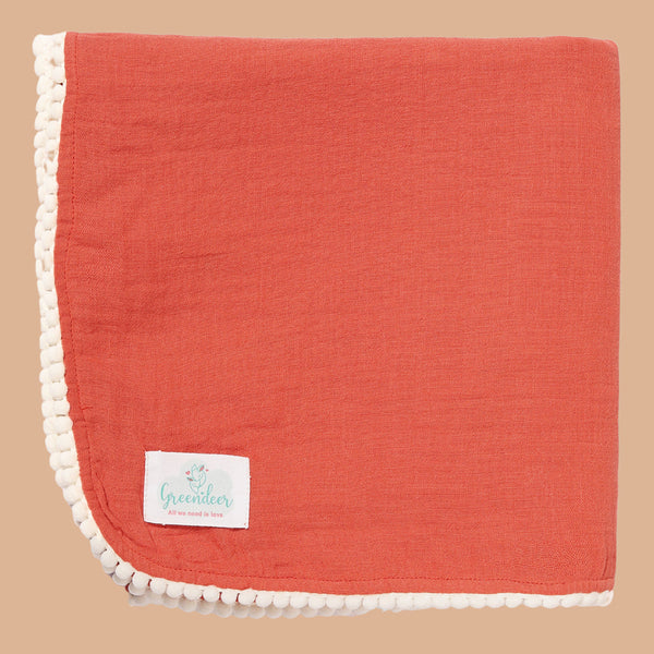 Cotton Swaddle for Baby | Crinkled Texture | Carrot Red
