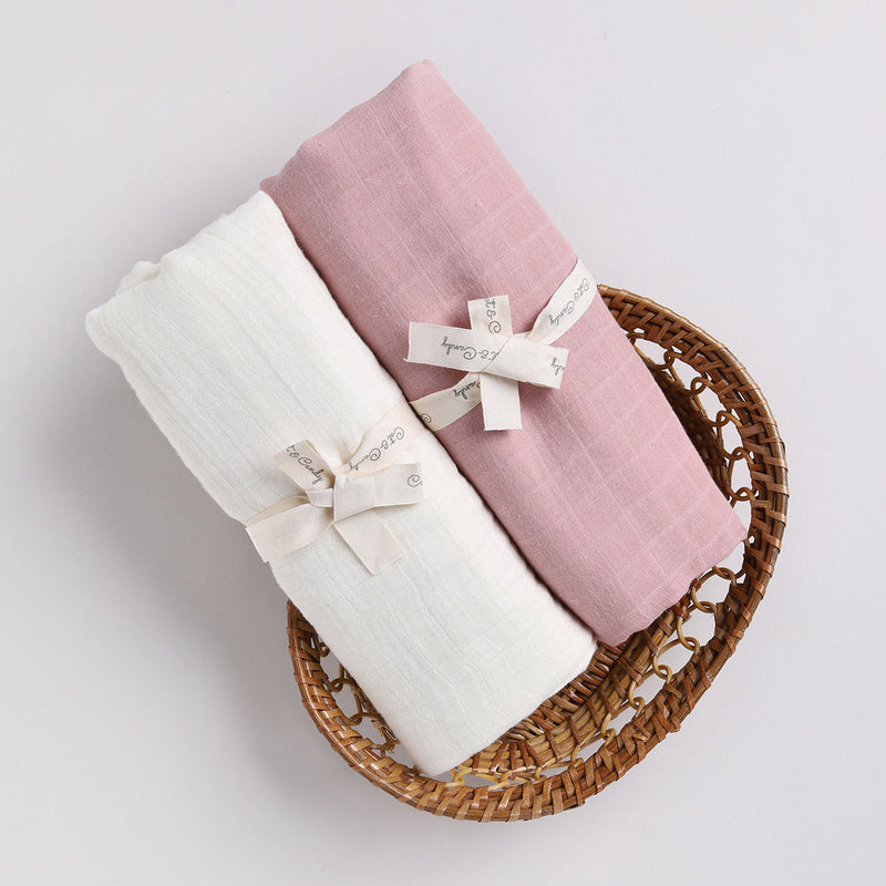 Baby Swaddle Wrap | Organic Cotton Muslin | Milky White & Pink Blush
