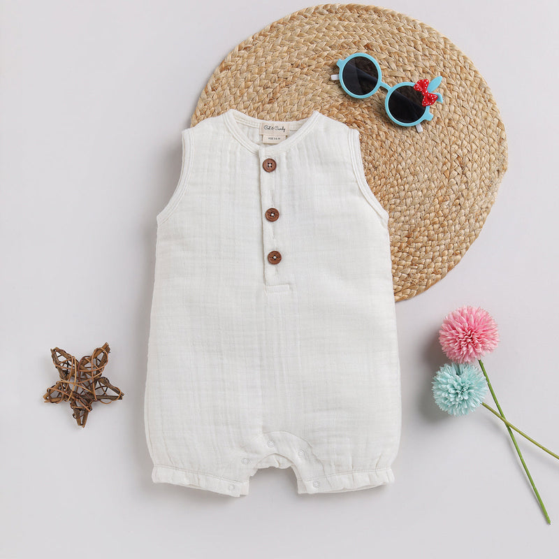 Organic Cotton Muslin Romper for Baby | Milky White