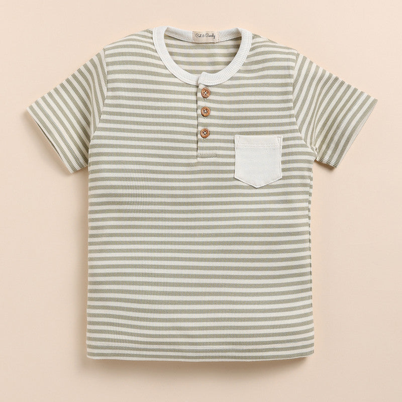 Cotton Cort Set | T- Shirt With Shorts | Dewkist Stripe | Green