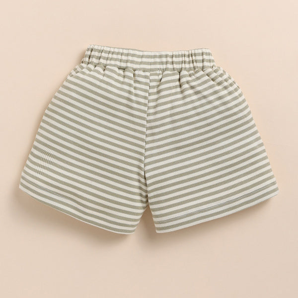 Cotton Cort Set | T- Shirt With Shorts | Dewkist Stripe | Green