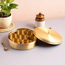 Brass Masala Box | 7 Containers | 8 inches | Hammered Lid