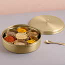 Brass Masala Box | 7 Containers | 8 inches | Hammered Lid