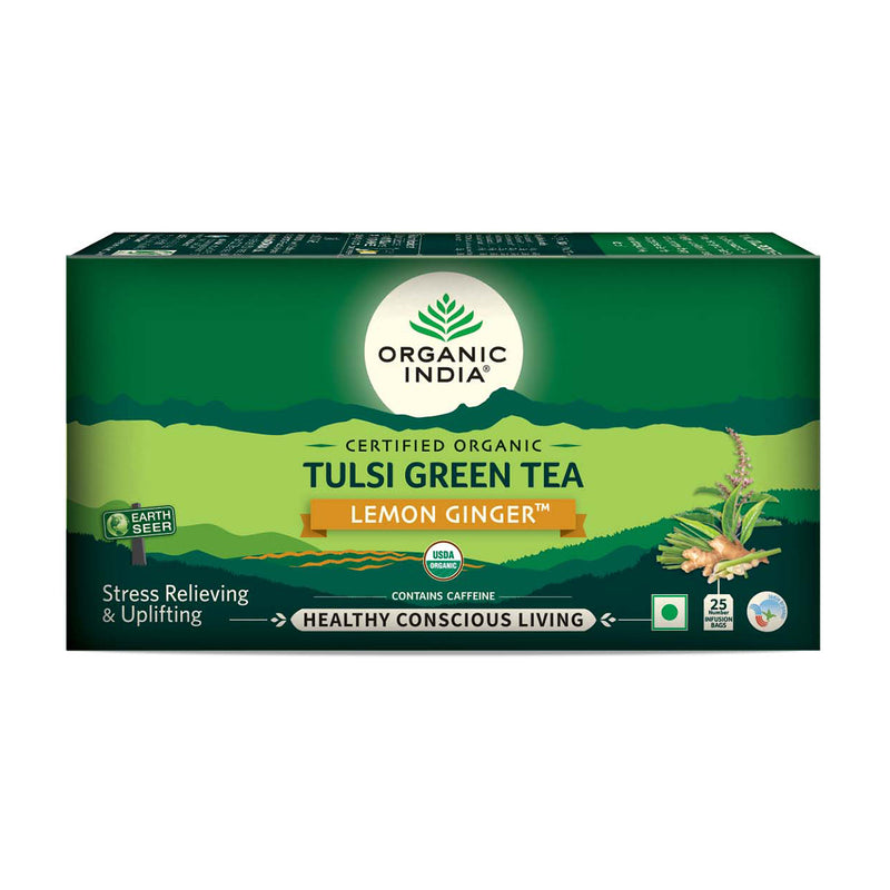 Organic India | Tulsi Green Tea | Lemon Ginger | 25 Tea Bags