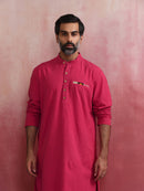 Cotton Pink Kurta for Men | Mandarin Collar