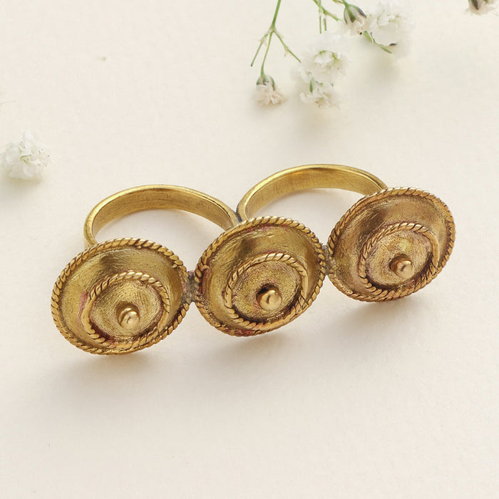 Brass Two Fingers Ring for Women | Textured