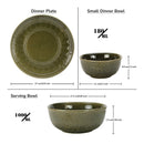 Stoneware Ceramic Dinner Set | 6 Dinner Plates, 12 Bowl & 2 Serving Bowl | Moss Green | Set of 20