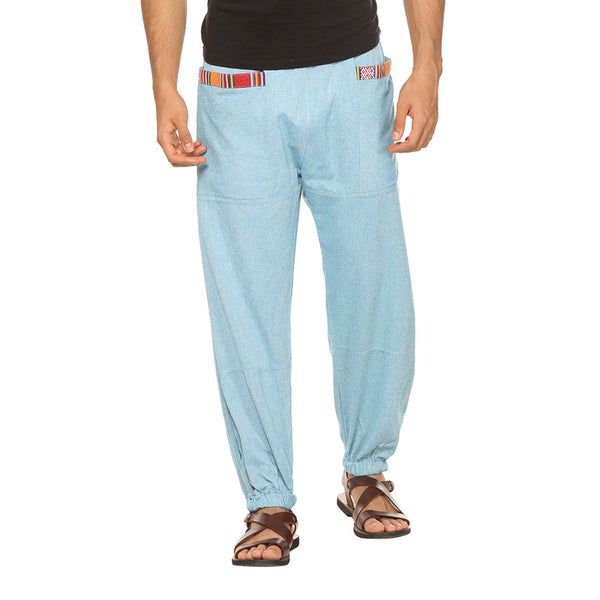 Cotton Jogger Pants for Men | Sky Blue | Front Pocket
