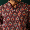 Muslin Silk Printed Kurta Set for Men | Deep Purple