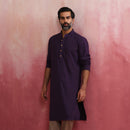 Cotton Long Kurta for Men | Purple | Mandarin Collar