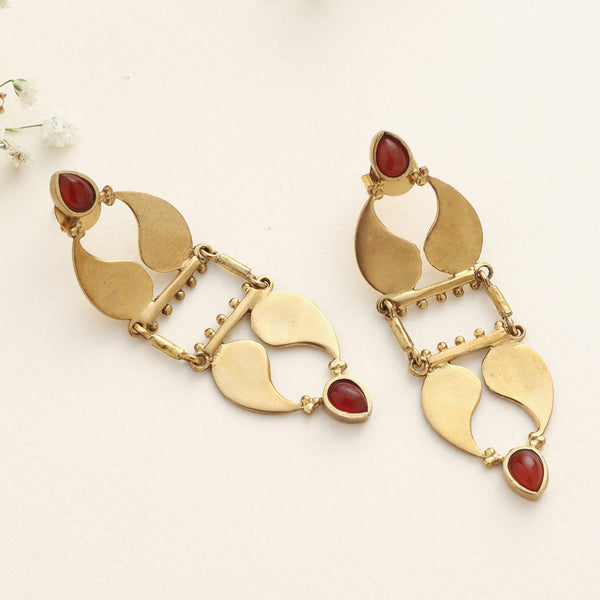 Brass Dangler Earrings for Women | Red Stone