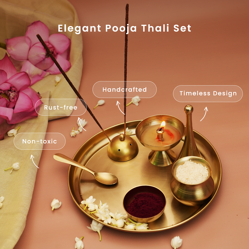 Plain Pooja Thali with Nagchampa Incense Sticks & Cones