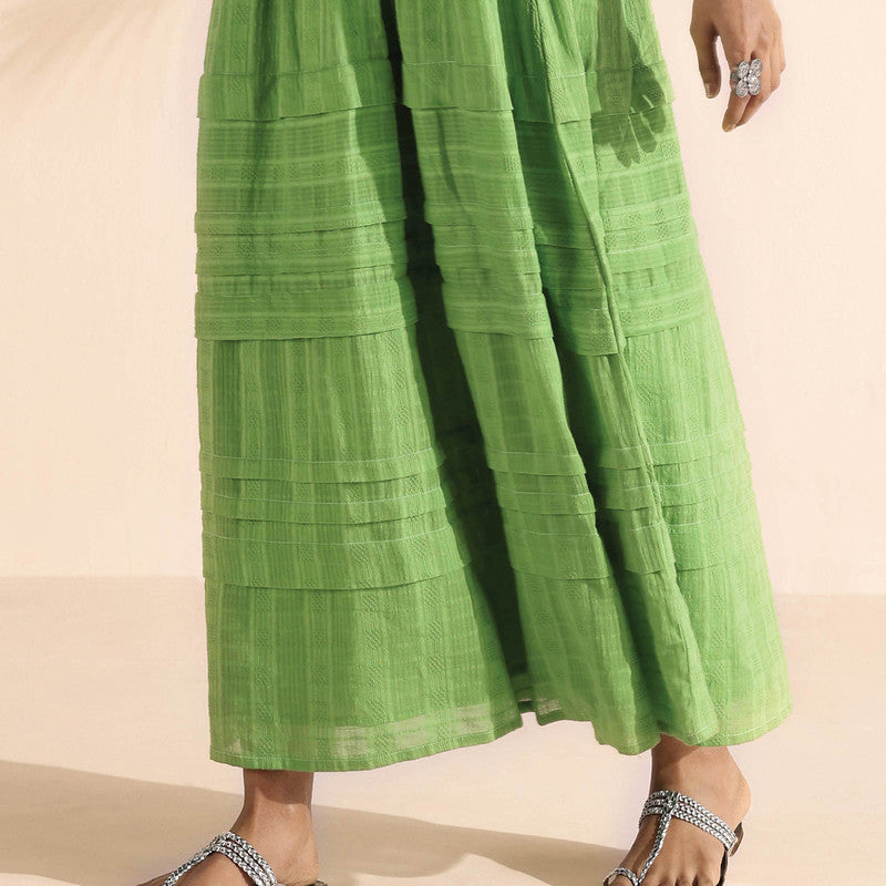 Cotton Dobby Maxi Dress for Women | Green | Sleeveless