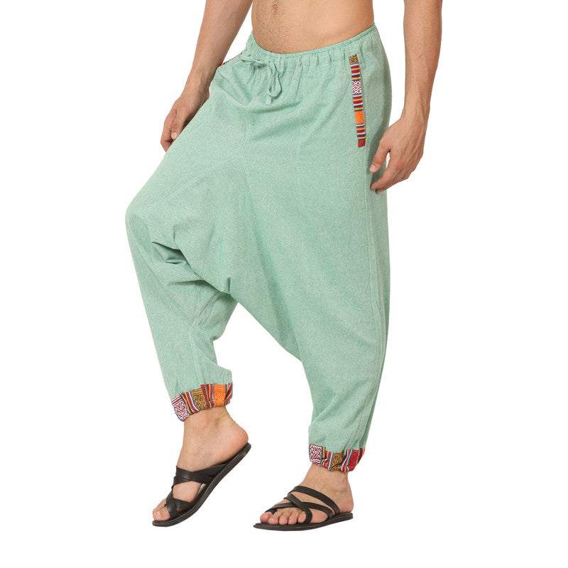 Cotton Harem Pants for Men | Sea Green | Tribal Print