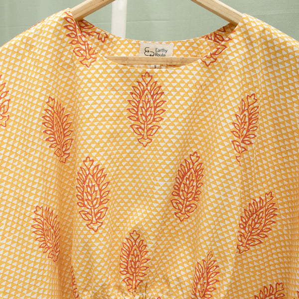 Yellow Short Kaftan | Lyocell | Printed