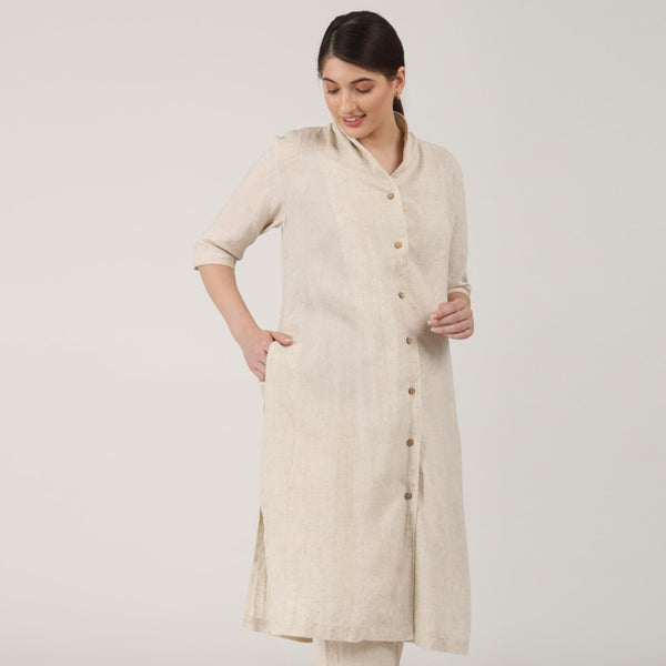 Linen Shirt Tunic for Women | Beige