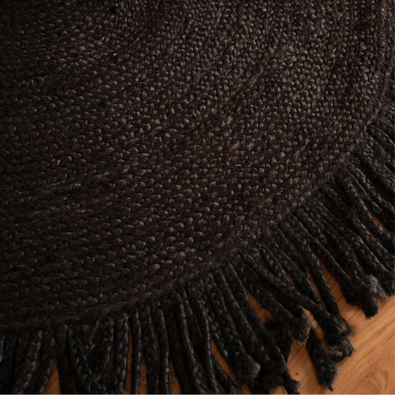 Jute Round Carpet | Black | Ultra Large - 4 x 4 Feet