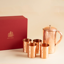 Pure Copper Jug & 4 Glasses With Gift Box | Hammered | Gift Pack