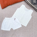 Muslin Jabla and Shorts Set for Kids | Space Pattern | White