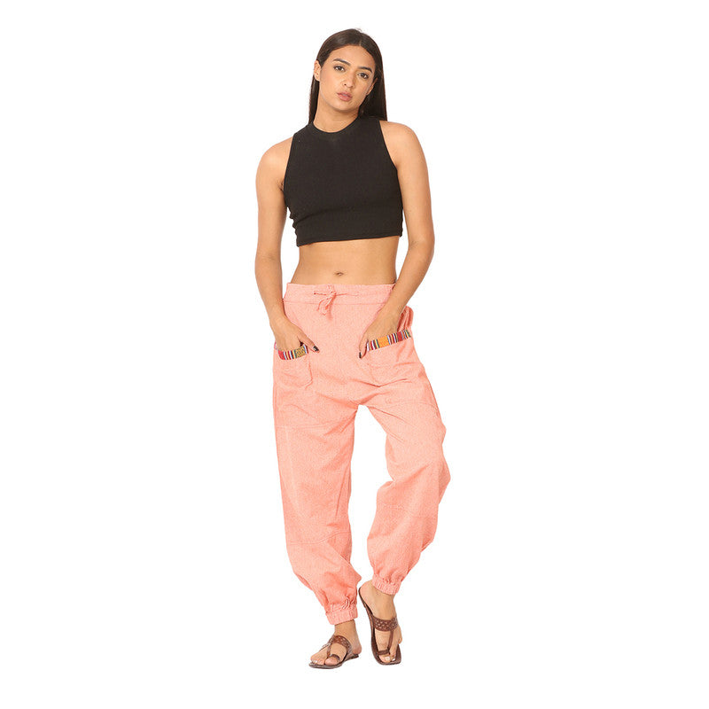 Cotton Jogger Pants for Women | Orange | Front Pocket
