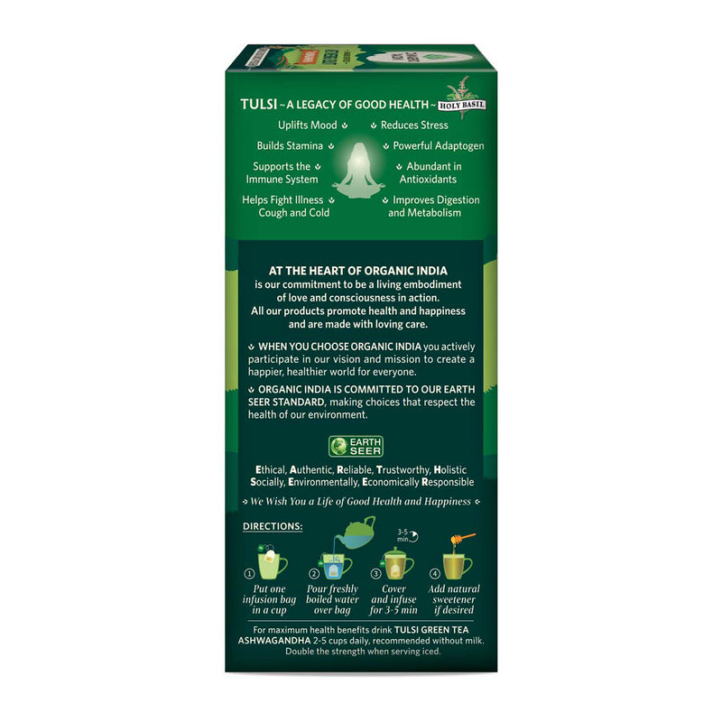 Vrat Food | Organic India | Tulsi Green Tea | Ashwagandha | 25 Tea Bags.