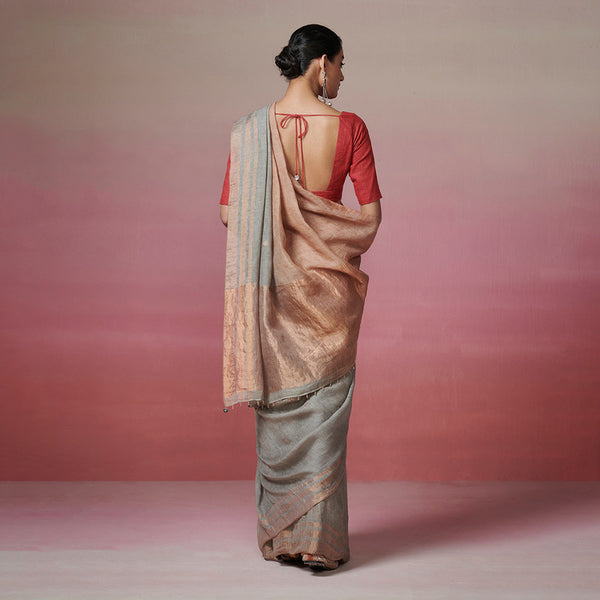 Linen Saree | Gold & Grey