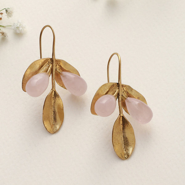 Brass Dangler Earrings for Women | Crystal Leaf