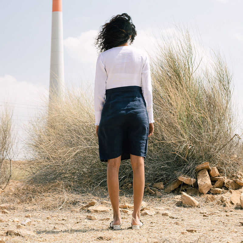 Linen Shirt Dress for Women | Navy Blue & White