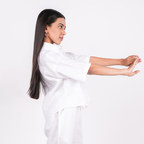 White Linen Shirt for Women | Drop Shoulder