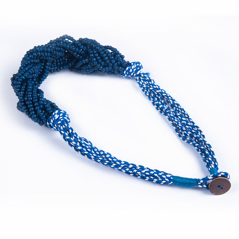 Cotton Necklace | Wooden Beads | Blue