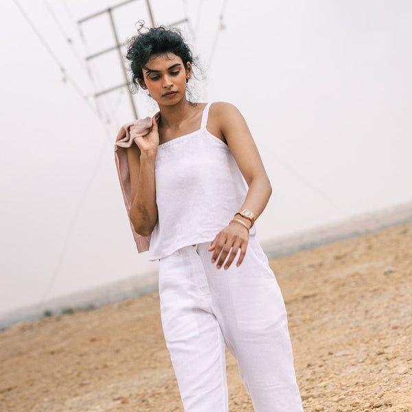 Linen White Top For Women | Straps