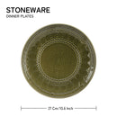 Ceramic Dinner Plate | Stoneware Emboss Design | Large | 10.6 Inches | Moss Green | Set of 6