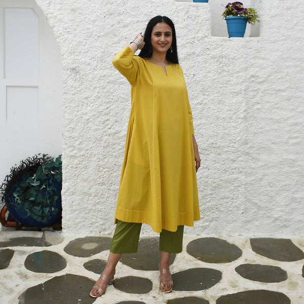 Cotton Yellow Kurta for Women | A-Line