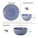 Stoneware Ceramic Dinner Set | 6 Dinner Plates, 12 Bowl & 2 Serving Bowl | Mist Blue | Set of 20