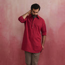 Cotton Short Kurta for Men | Maroon | Shirt Collar