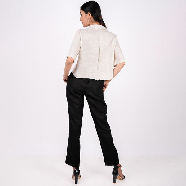 Linen Shirt for Women | Beige | Half Sleeves | Drop Shoulder