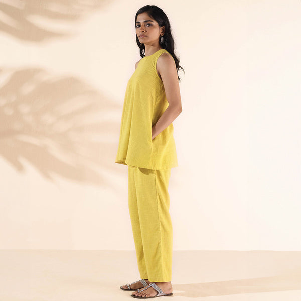 Cotton Co Ord Set for Women | Lime | Sleeveless