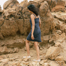 Linen Short Dress for Women | Navy Blue | Strappy