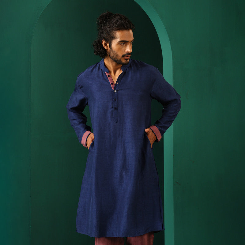 Long Kurta for Men | Silk Blend | Blue