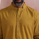 Cotton Long Kurta for Men | Mustard | Mandarin Collar