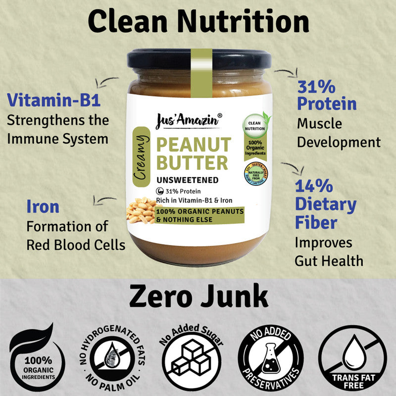 Peanut Butter | Creamy | Unsweetened | 31% Protein | Clean Nutrition | 500 g