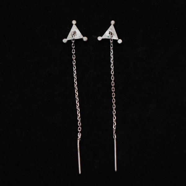 92.5 Silver Sui Dhaga Earring for Women | Single Piece | Trikone | Set of 2